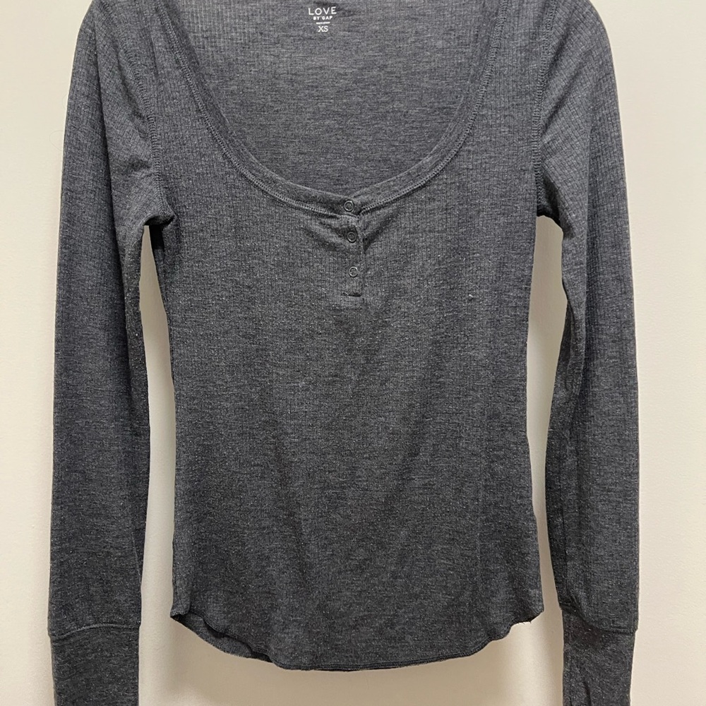 GAP Love Grey Ribbed Long Sleeve Top